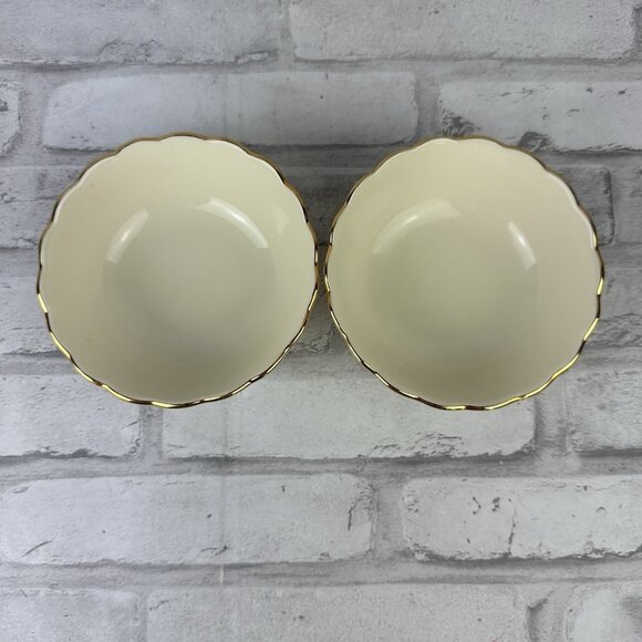Lenox Dessert Bowls Set of 2 Small Scalloped Gold Trim Embossed Roses 4.5" - Picture 2 of 5